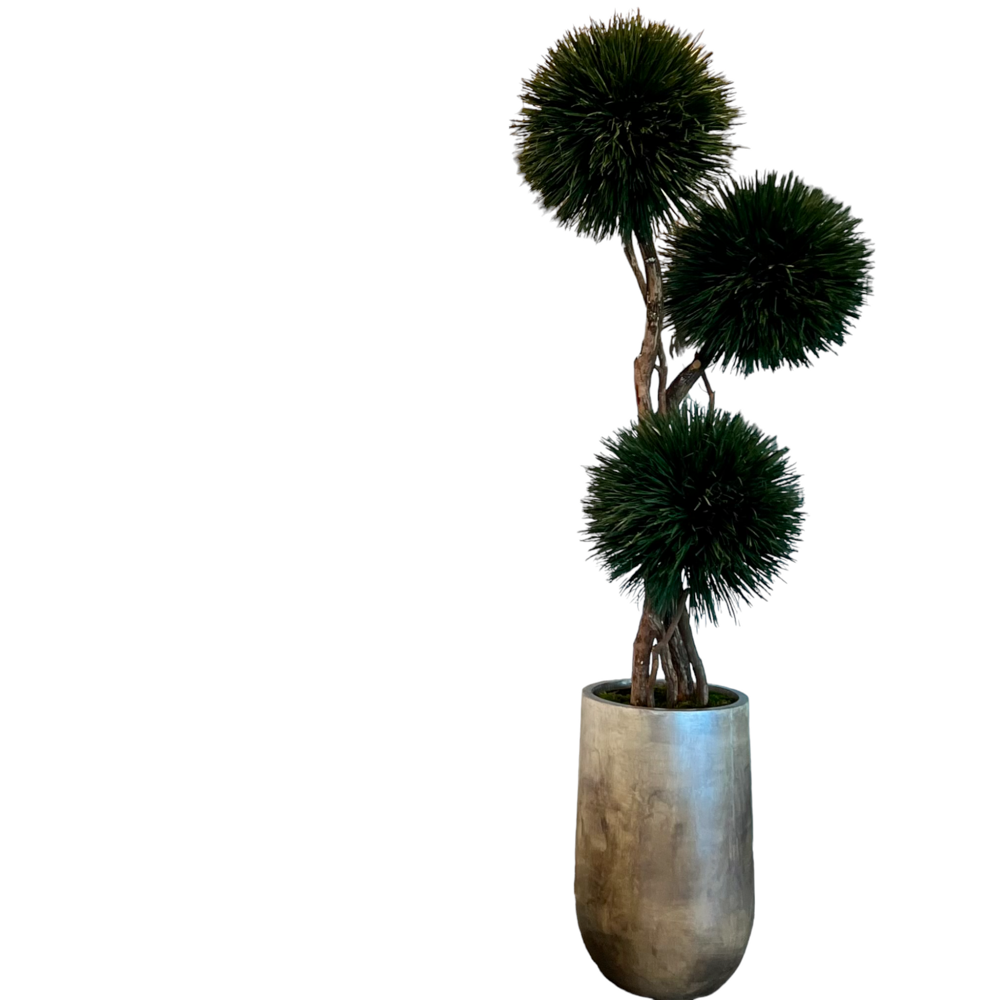 Signature 3-pom showpiece tree made from dried and preserved natural materials, hand-made with intricate details. A unique and sustainable design, perfect for home, office, or commercial spaces. Ready for your own container.