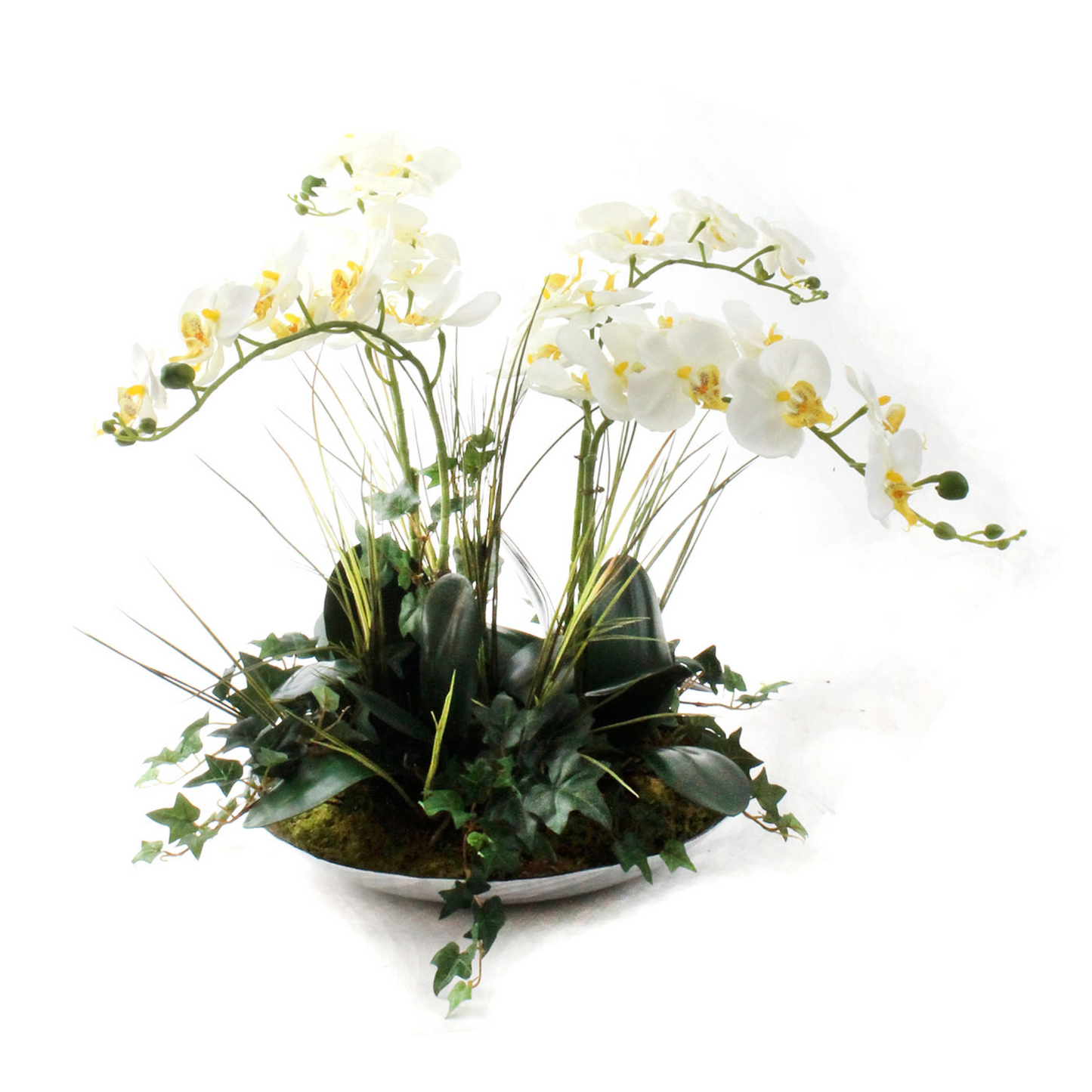 High-quality, real-touch delicate orchids in a decorative bowl, standing 24 inches tall for an impressive display
