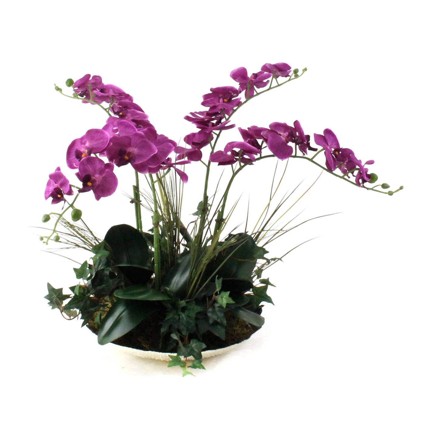 High-quality, real-touch delicate orchids in a decorative bowl, standing 24 inches tall for an impressive display