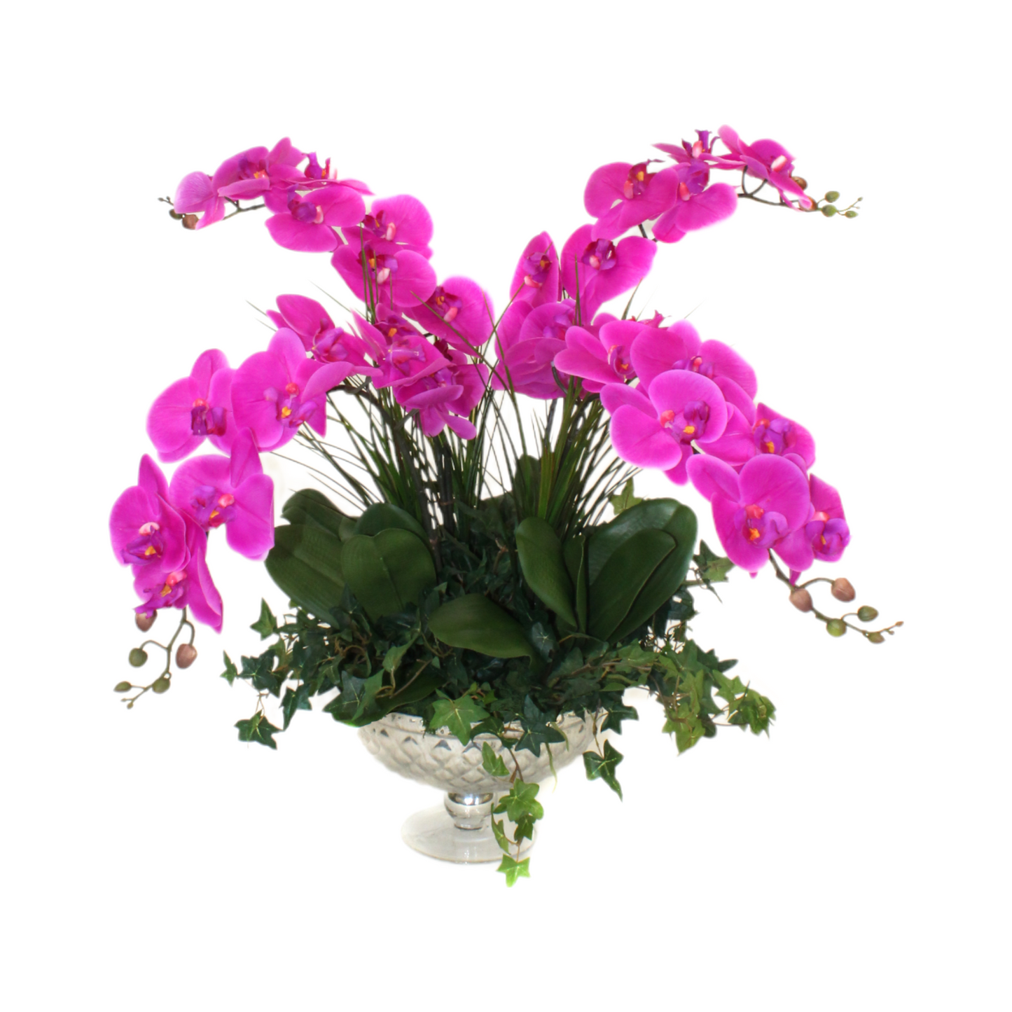 Purple cascading orchid in pedastal bowl