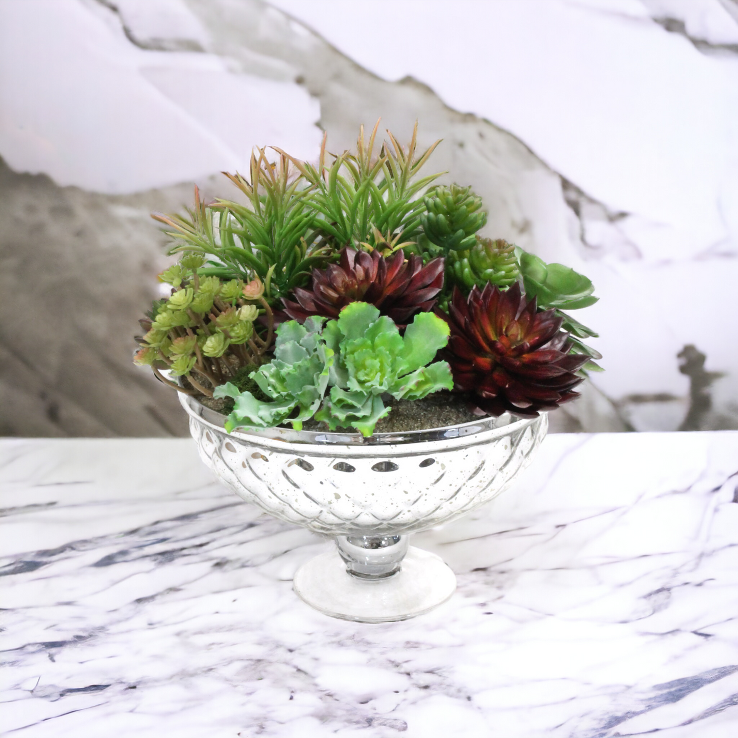 SUCCULENT MIX IN A PEDESTAL BOWL