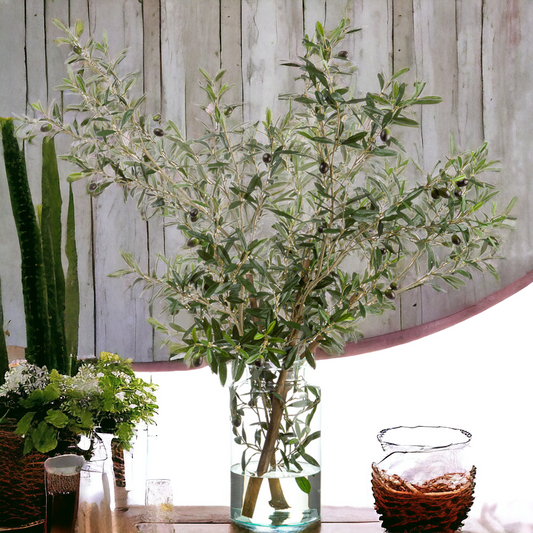 OLIVE BRANCHES IN GLASS VASE